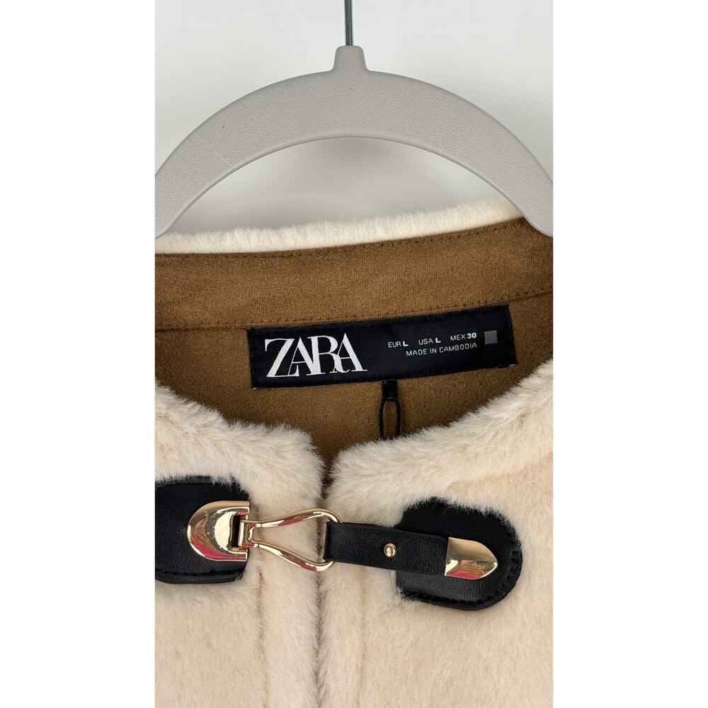 Zara Double Faced Toggle Faux Fur Jacket Cream Womens Size Large New - Picture 8 of 11